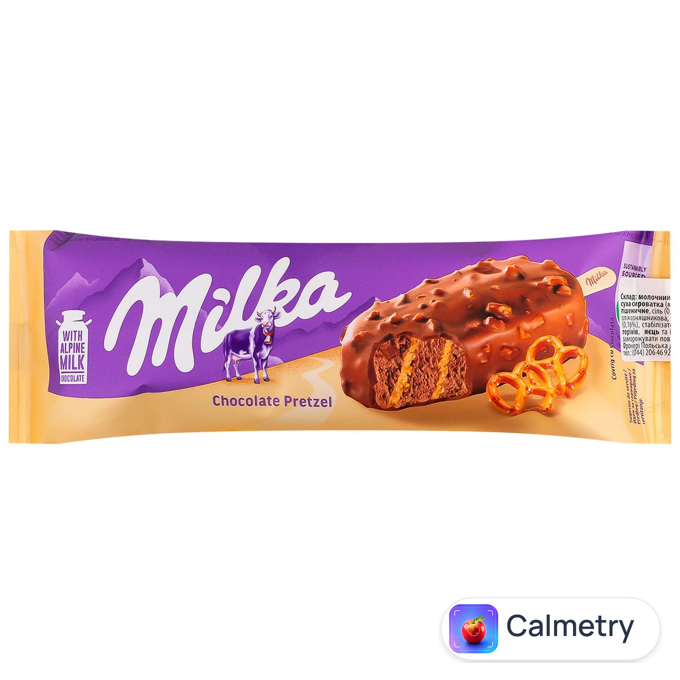 Морозиво Milka шоколадне з кренделем на паличці 67г — фото продукту