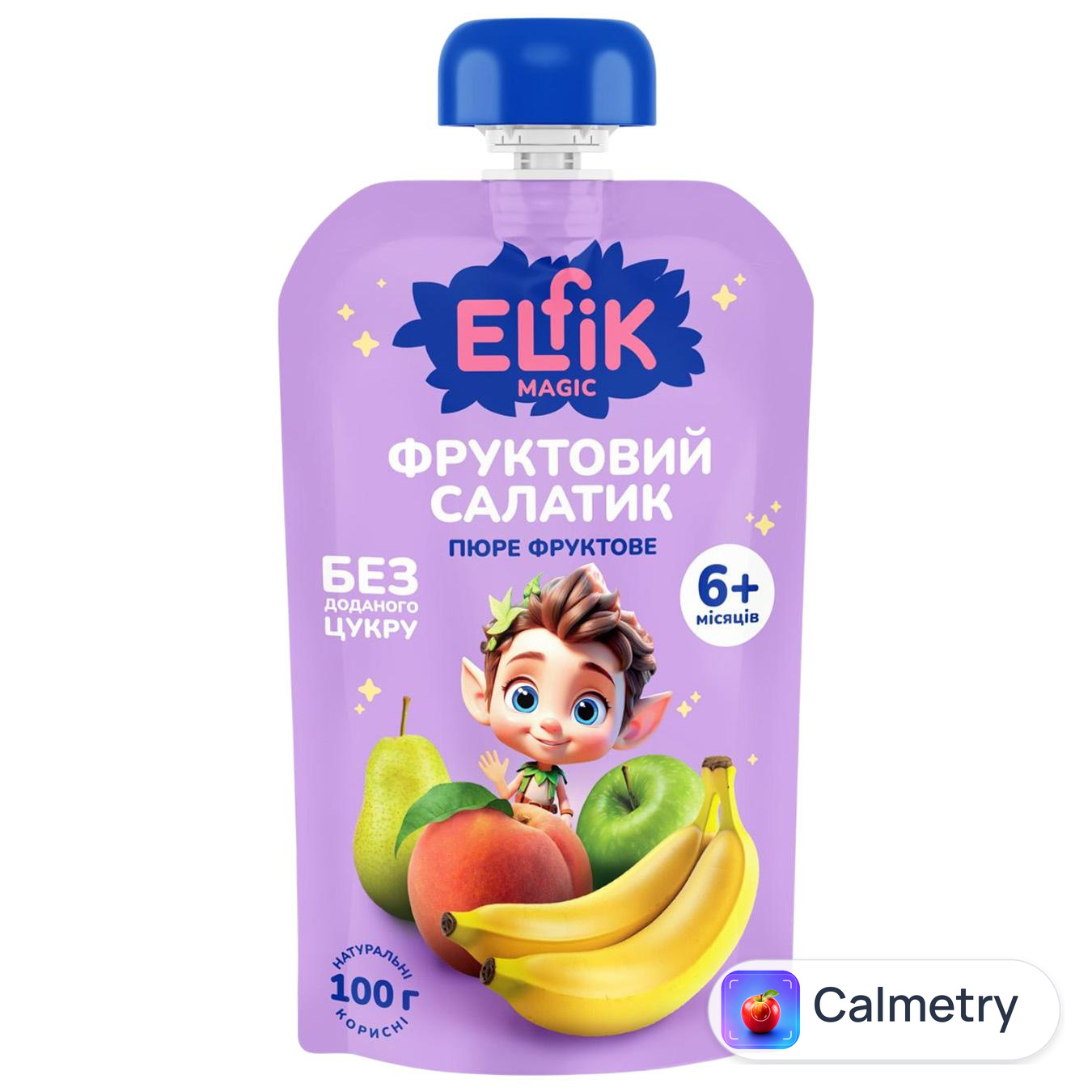 Пюре Elfik Magic яблуко-груша-персик-банан 100г — фото продукту