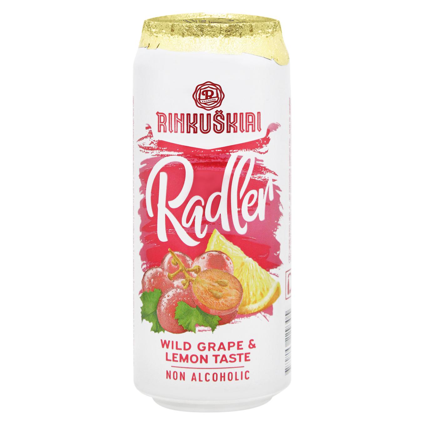 Напій пивний Rinkuskiai Radler Виноград та лимон безалкогольний 0,5л ,5л — фото продукту