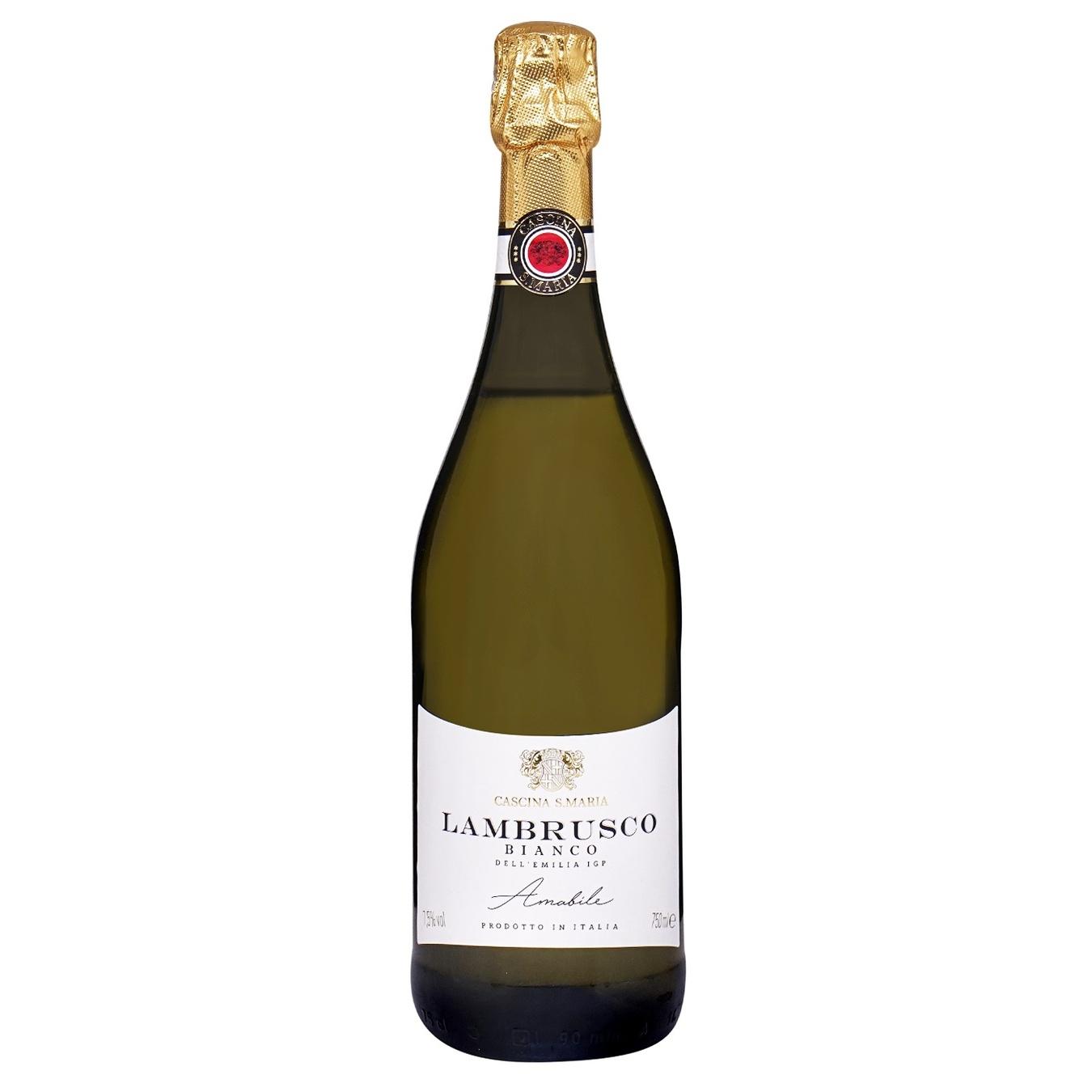 Вино ігристе Cascina S.Maria Bianco Amabile Lambrusco dell'Emilia біле напівсолодке 7.5% 0,75л — фото продукту