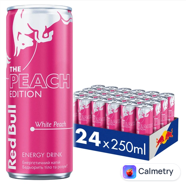 Упаковка енергетичного напою Red Bull The Peach Edition зі смаком білого персика 0.25 л x 24 банки