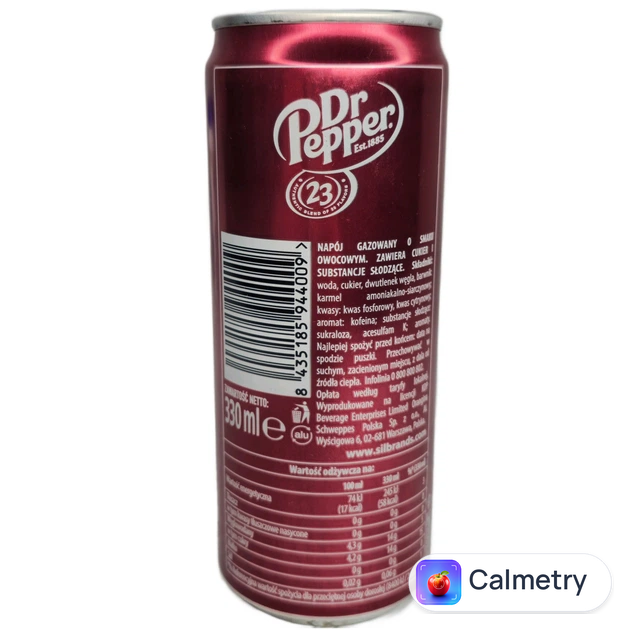 Газований напій, Dr Pepper 23, з фруктовим смаком, 330 мл, Польща, солодка вода, безалкогольний напій, лимонад у жерстяній банці