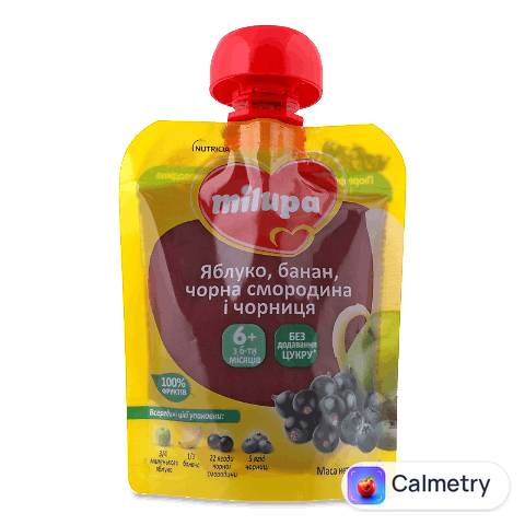 Пюре Milupa яблуко-банан-чорна смородина-чорниця, 80г