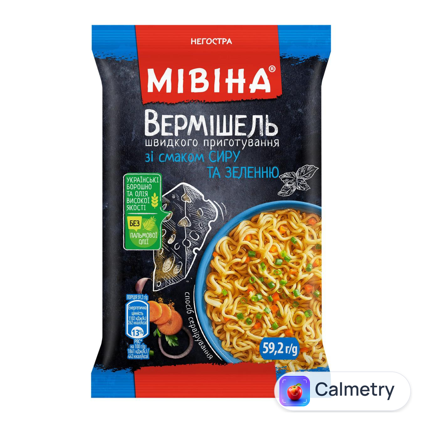 Вермішель МІВІНА® зі смаком сиру та зеленню негостра 59,2г