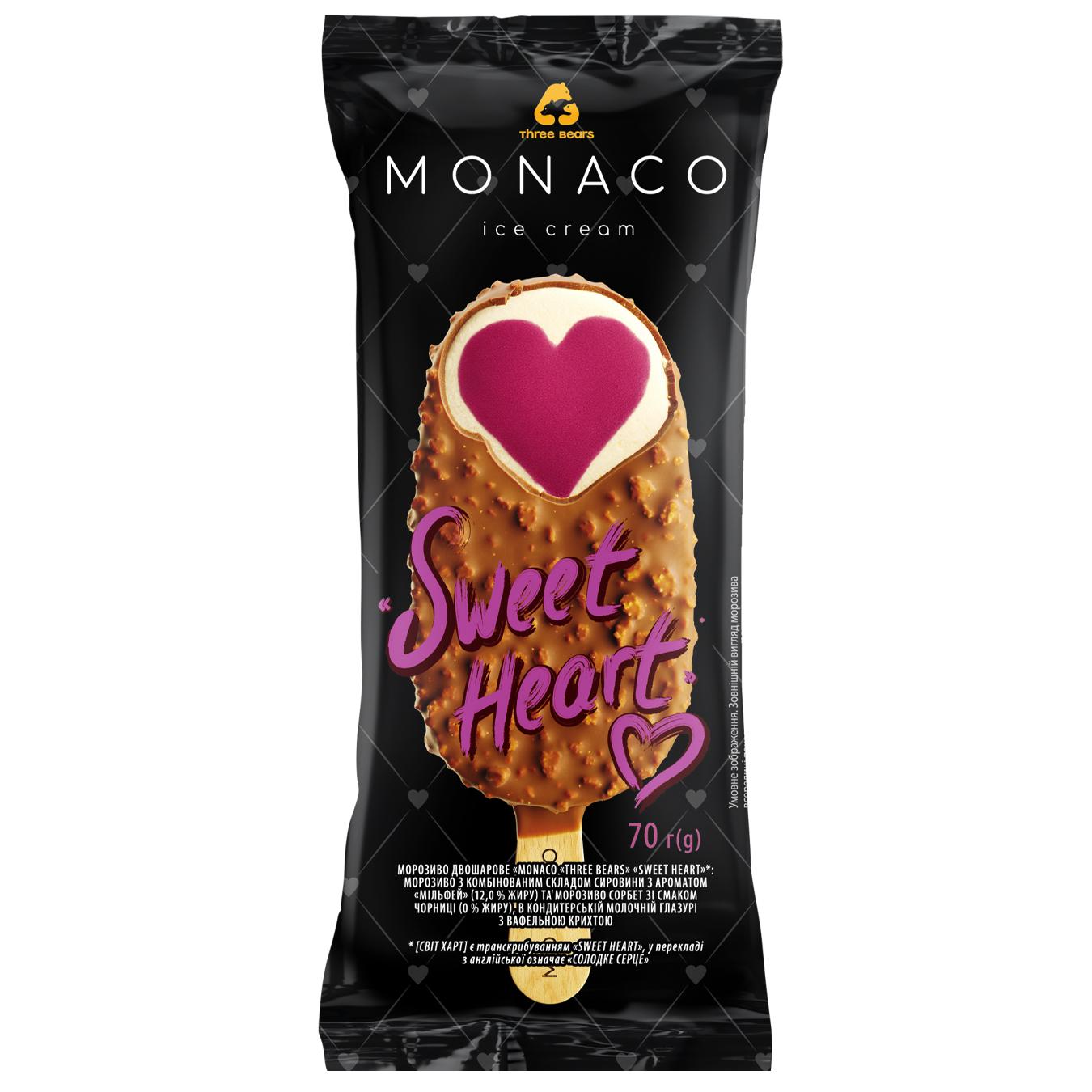Морозиво Три Ведмені Monaco Sweet Heart 70г — фото продукту