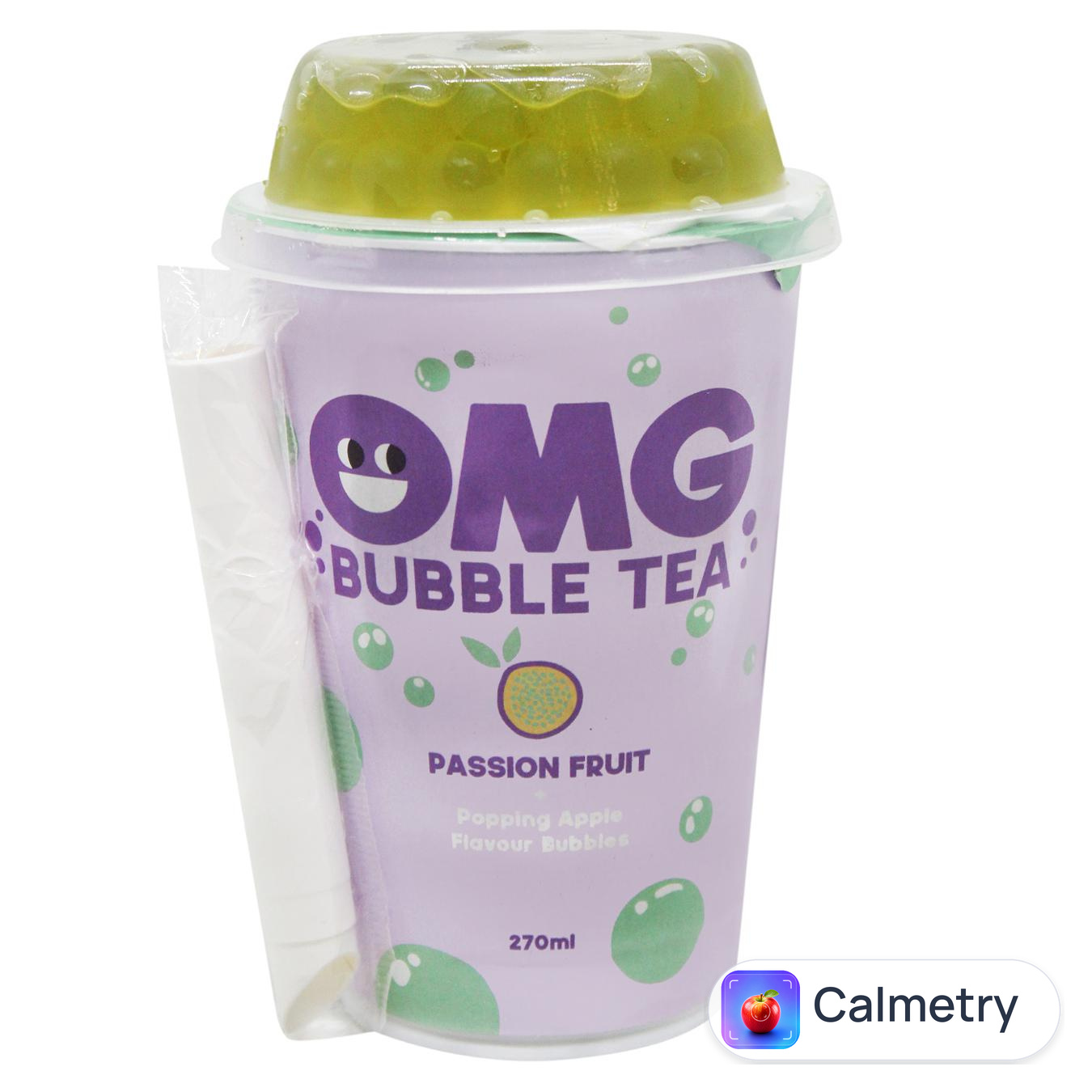 Чай холодний зелений OMG Bubble Tea маракуйя з кульками яблука 270мл — фото продукту