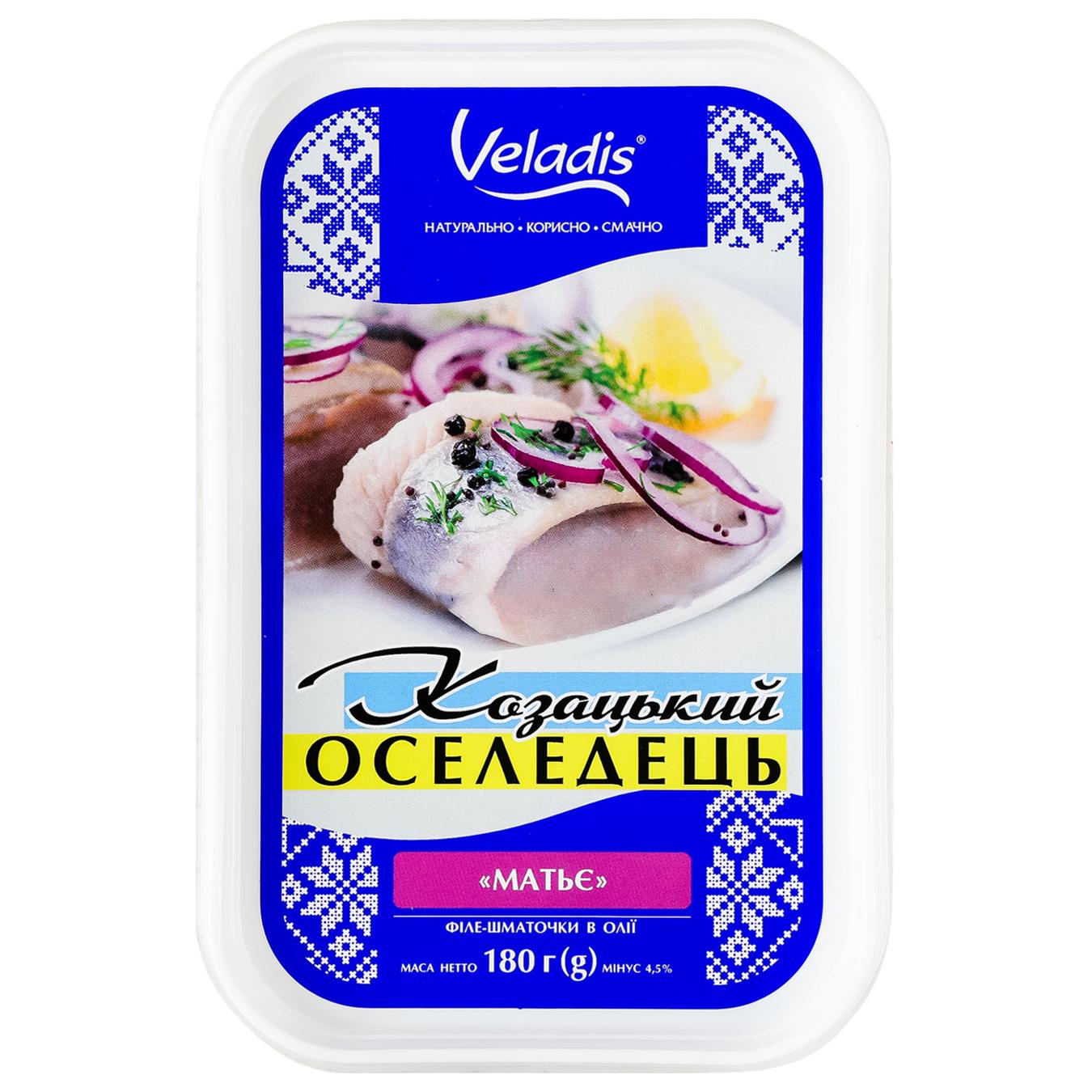 Оселедець Veladis Козацький Матьє філе-шматочки 180г — фото продукту