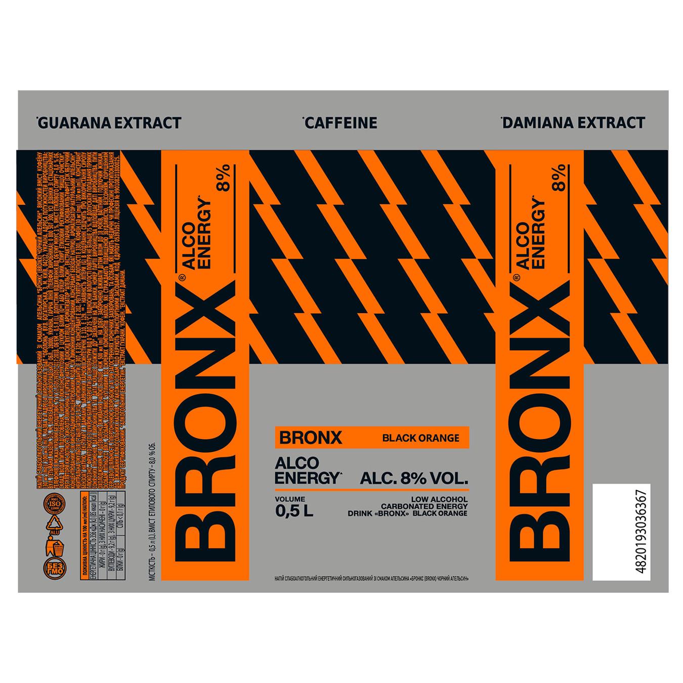 Напій слабоалкогольний Bronx Black Orange енергетичний сильногазований 8% 0,5л — фото продукту