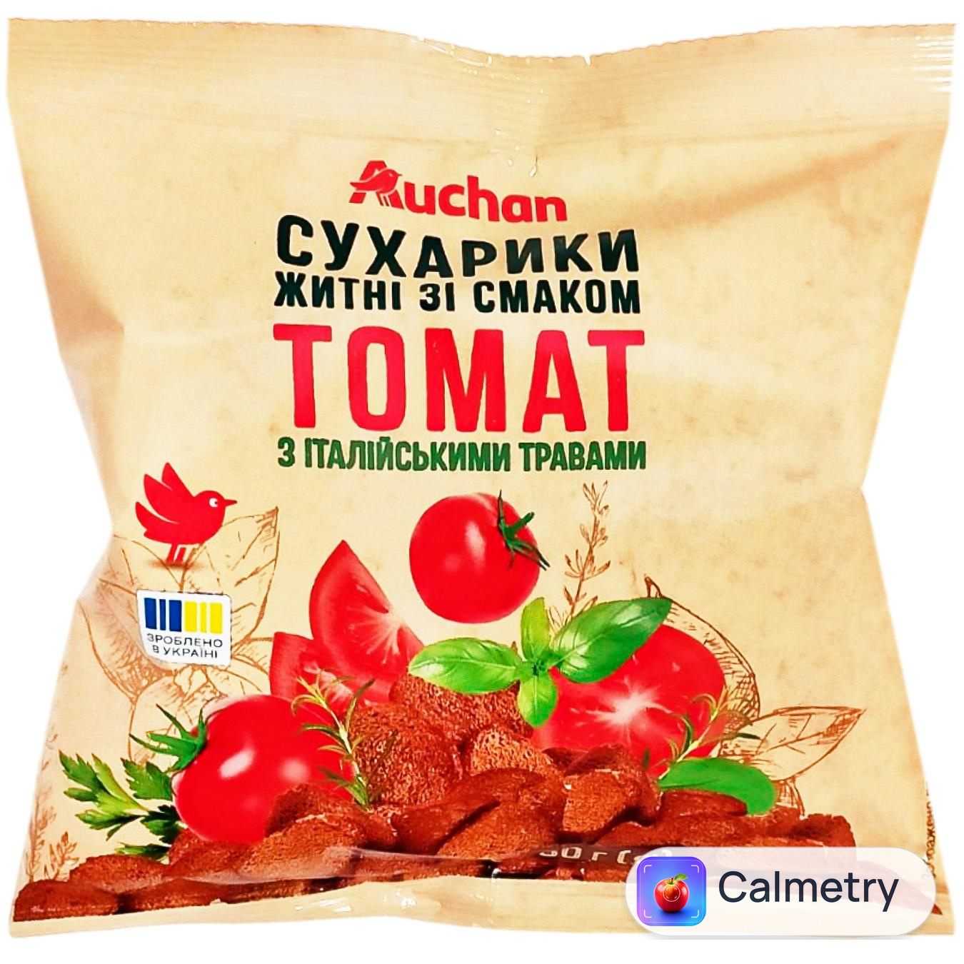 Сухарики Auchan житні зі смаком Томат з італійськими травами 80г