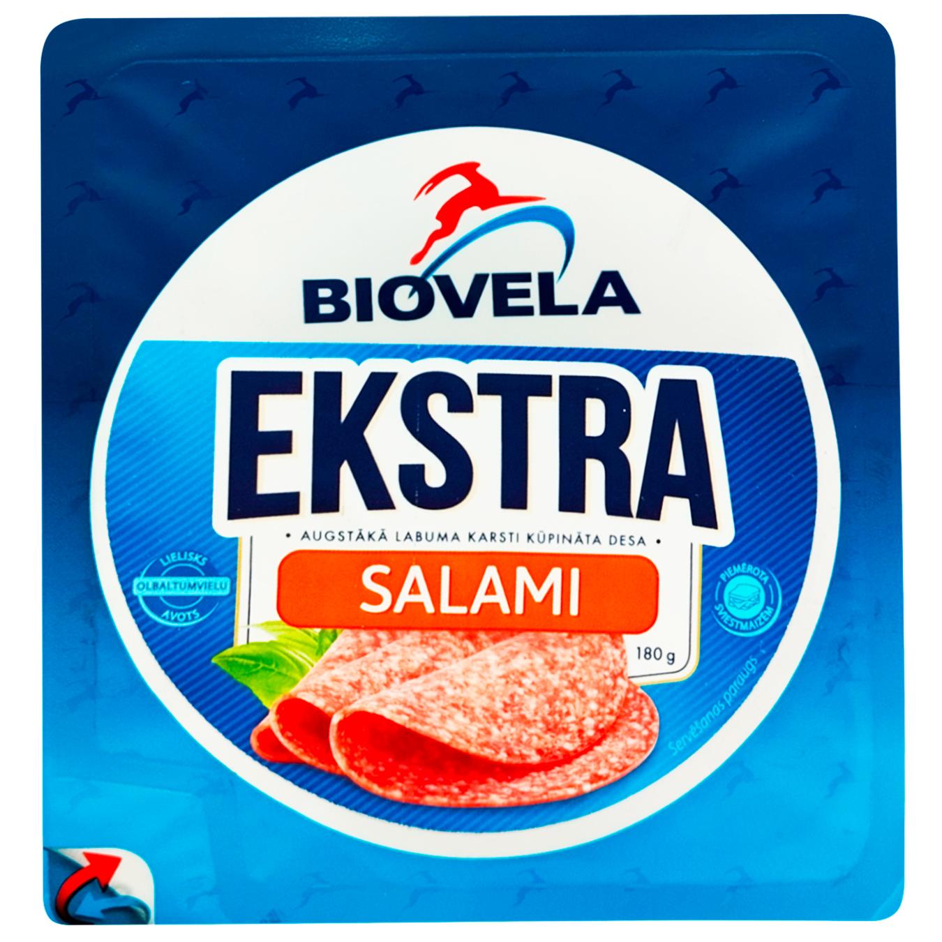 Ковбаса Biovela Салямі Екстра напівкопчена нарізка 180г — фото продукту
