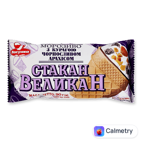 Морозиво «Ласунка» «Великан» з чорносливом та курагою у вафельному стакані, 90г
