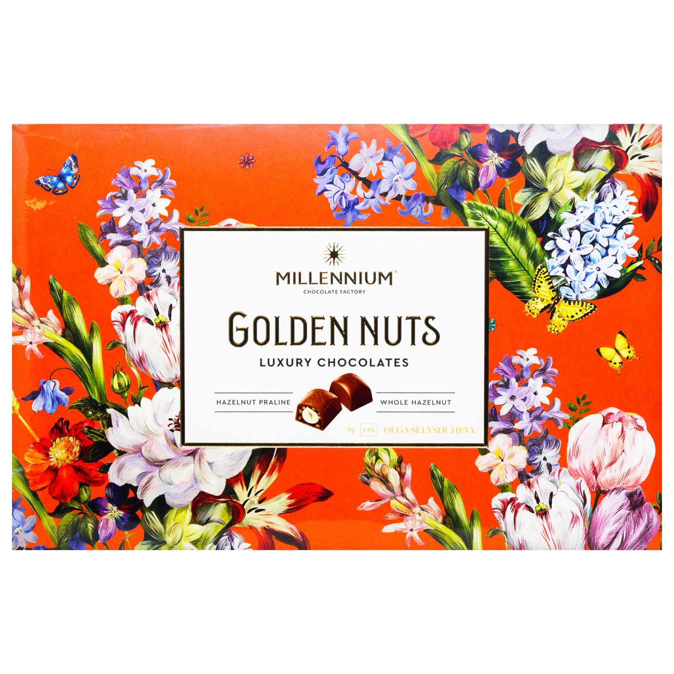 Цукерки Millennium Golden Nut з начинкою та цілими горіхами 145г — фото продукту