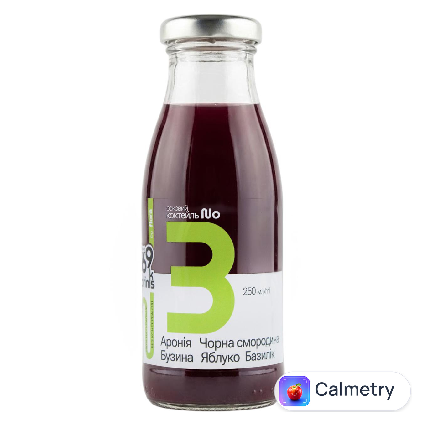 Коктейль соковий Flora More’n 69 Drinks №3 Аронія, чорна смородина, бузина, яблуко, базилік 250мл — фото продукту