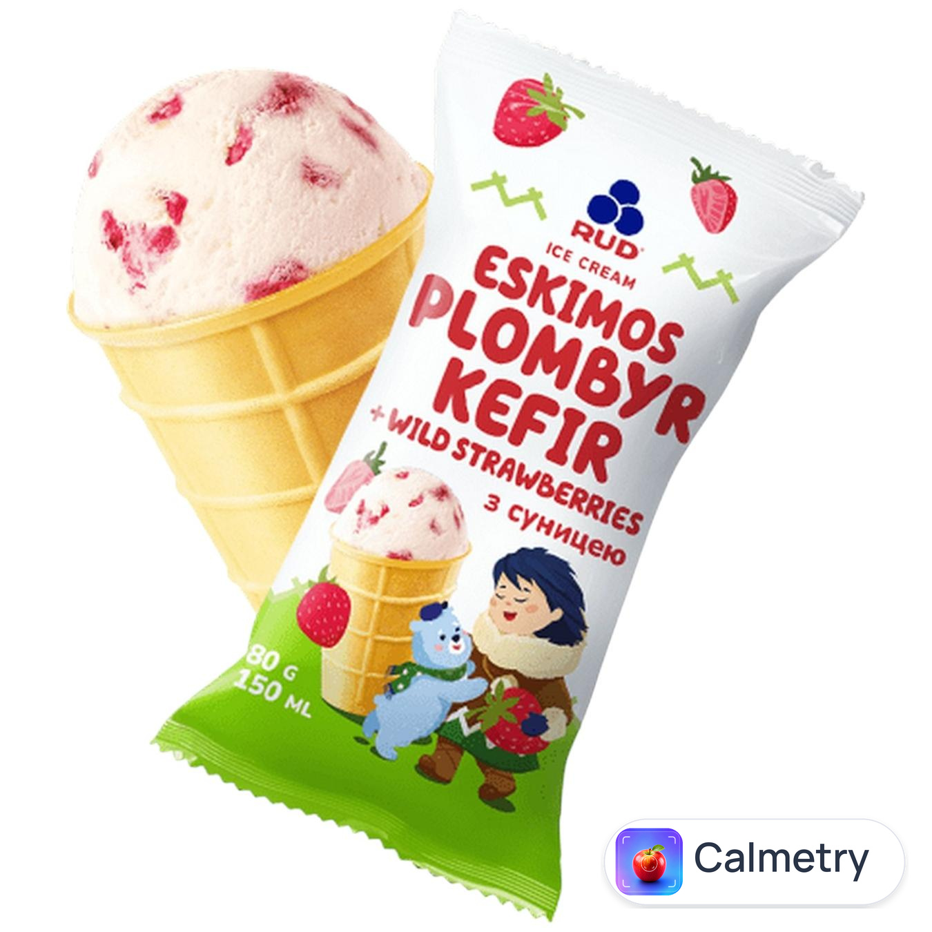 Морозиво Рудь Ескімос Пломбір-кефір з суницею 80г — фото продукту