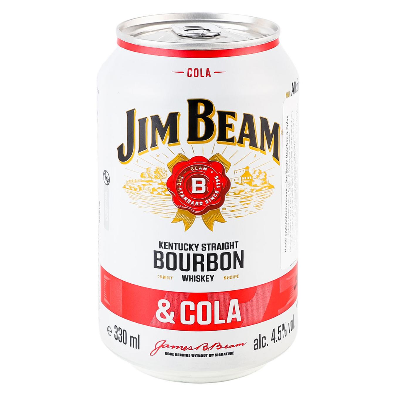 Напій слабоалкогольний Jim Beam Bourbon&Cola 4,5% 0,33л — фото продукту