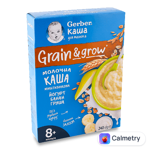 Каша мультизлакова Gerber молочна з йогуртом, бананом та грушею, 240г
