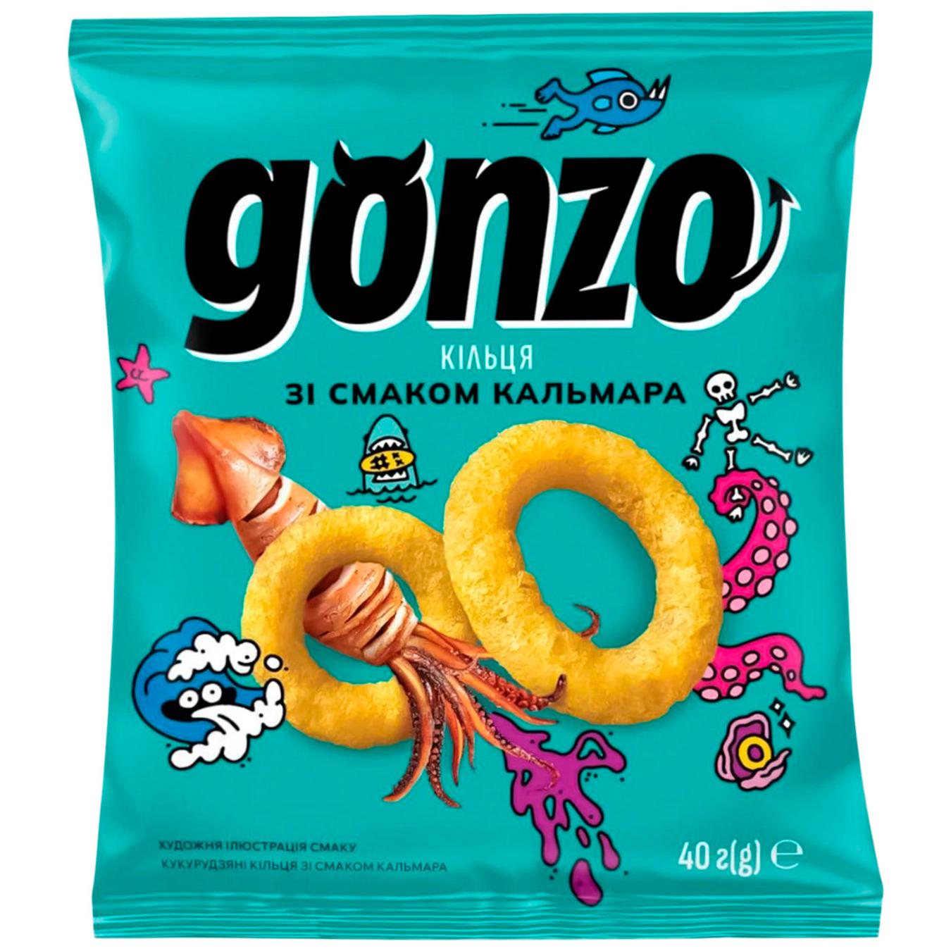 Кільця кукурудзяні Gonzo зі смаком кальмара 40г — фото продукту