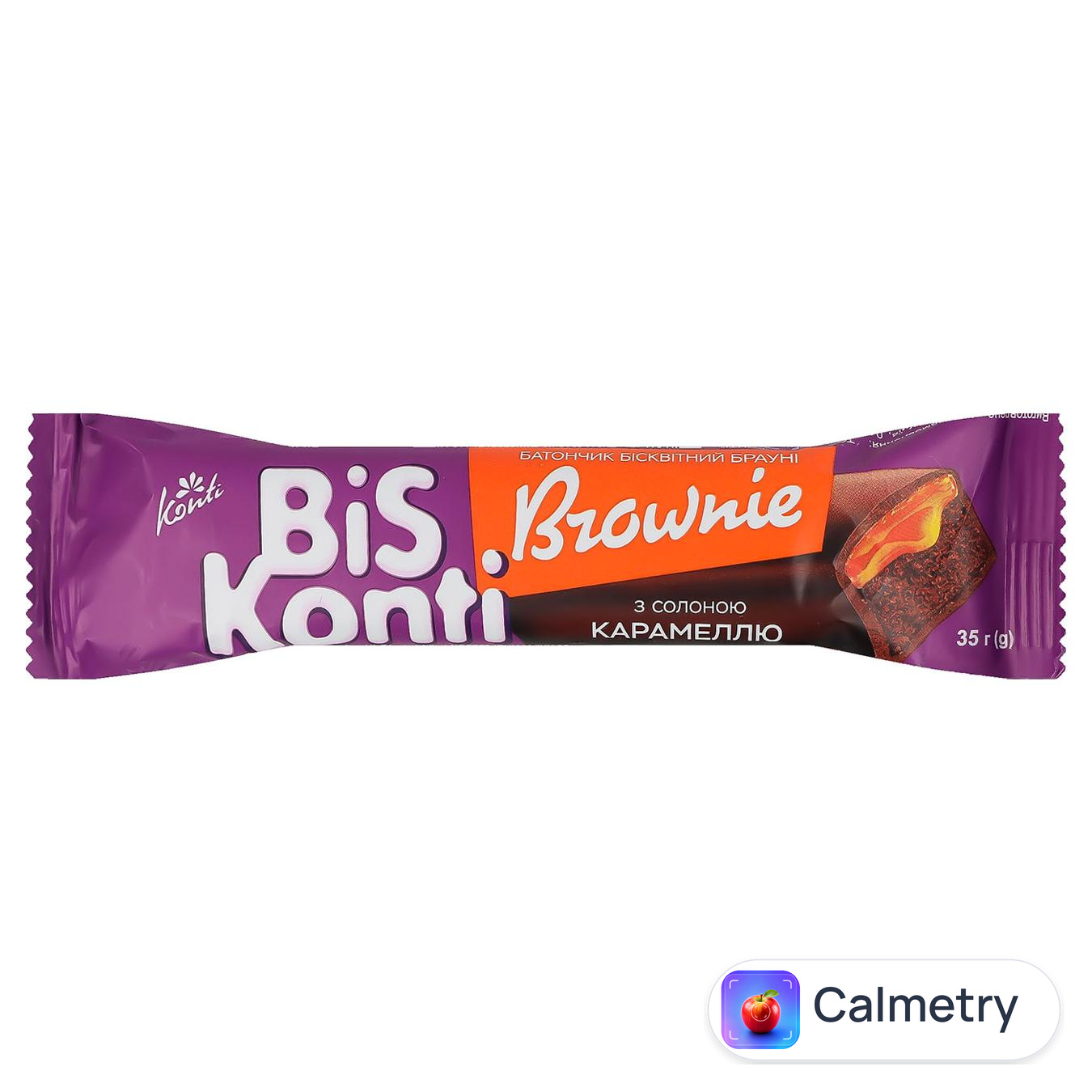 Батончик Konti BisKonti Brownie бісквітний з солоною карамеллю 35г — фото продукту