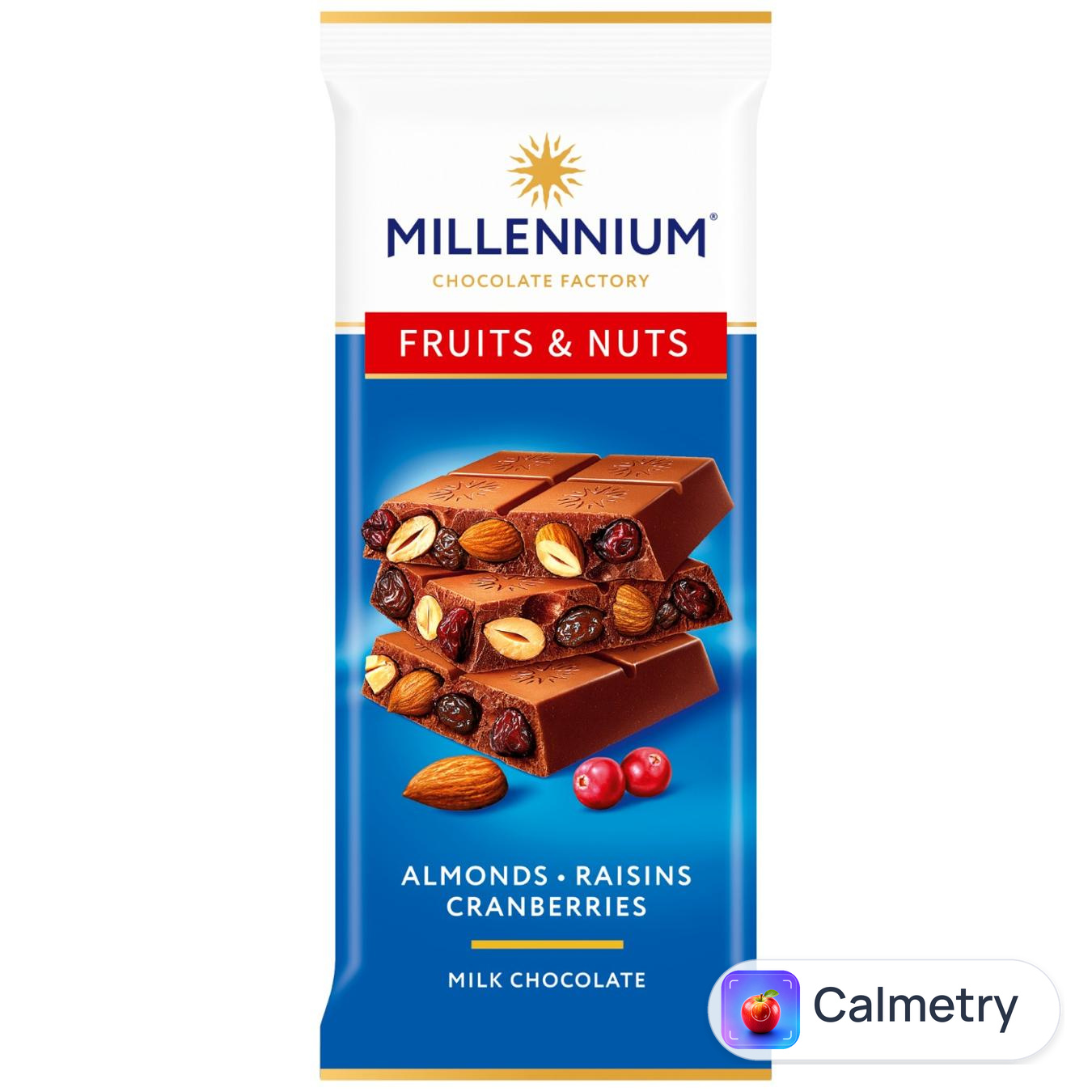 Шоколад молочний Millennium Fruits&Nuts з мигдалем, журавлиною та родзинками 90г