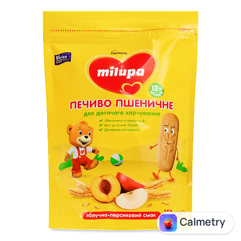 Печиво Milupa пшеничне з яблучно-персиковим смаком, 150г