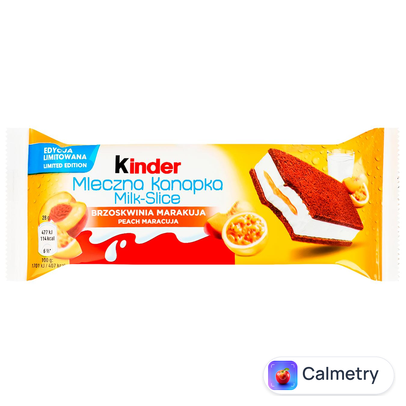 Тістечко бісквітне Kinder Milk-Slice зі смаком персика та маракуї 28г — фото продукту