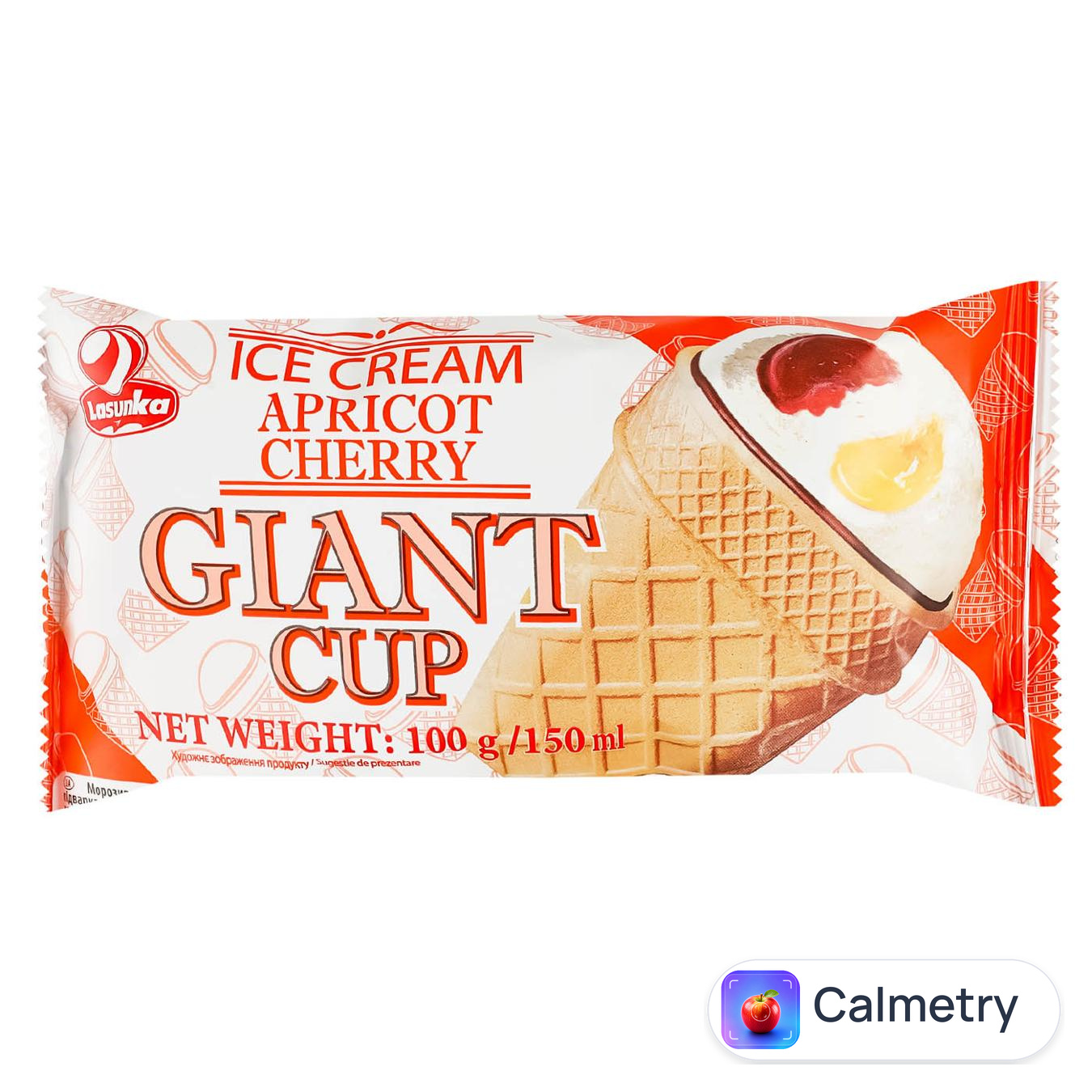 Морозиво Ласунка Giant Cup з абрикосом та вишнею 12% 100г — фото продукту