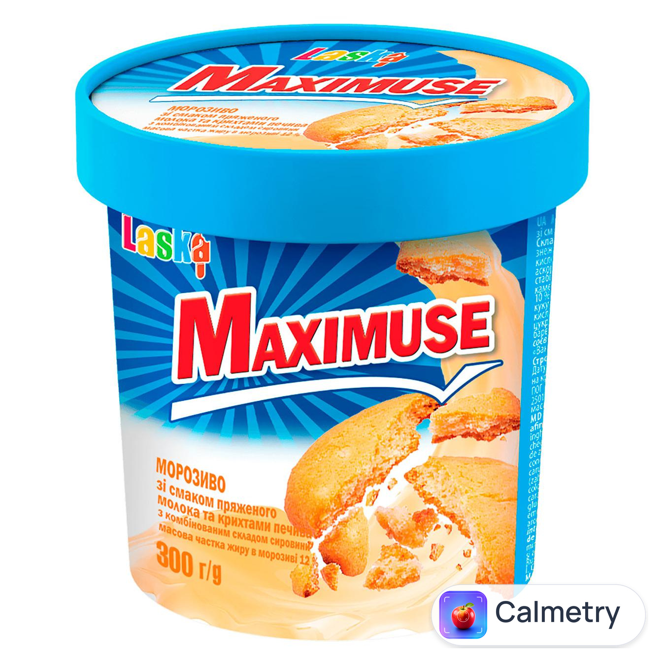 Морозиво Laska Maximuse зі смаком пряженого молока та крихтами печива 300г — фото продукту