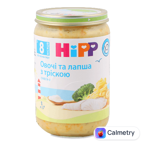 Пюре Hipp овочі та локшина з тріскою, 220г
