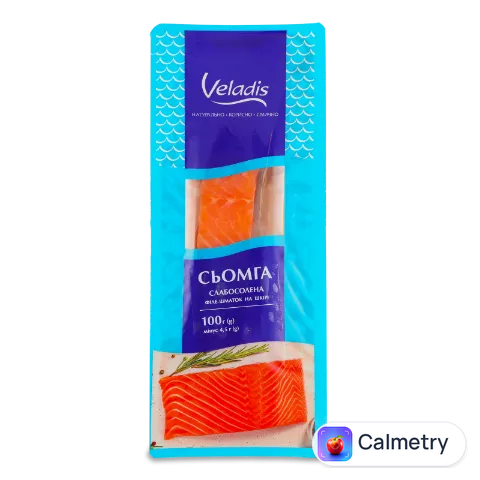 Сьомга Veladis філе шматок на шкірі, слабосолена,100г