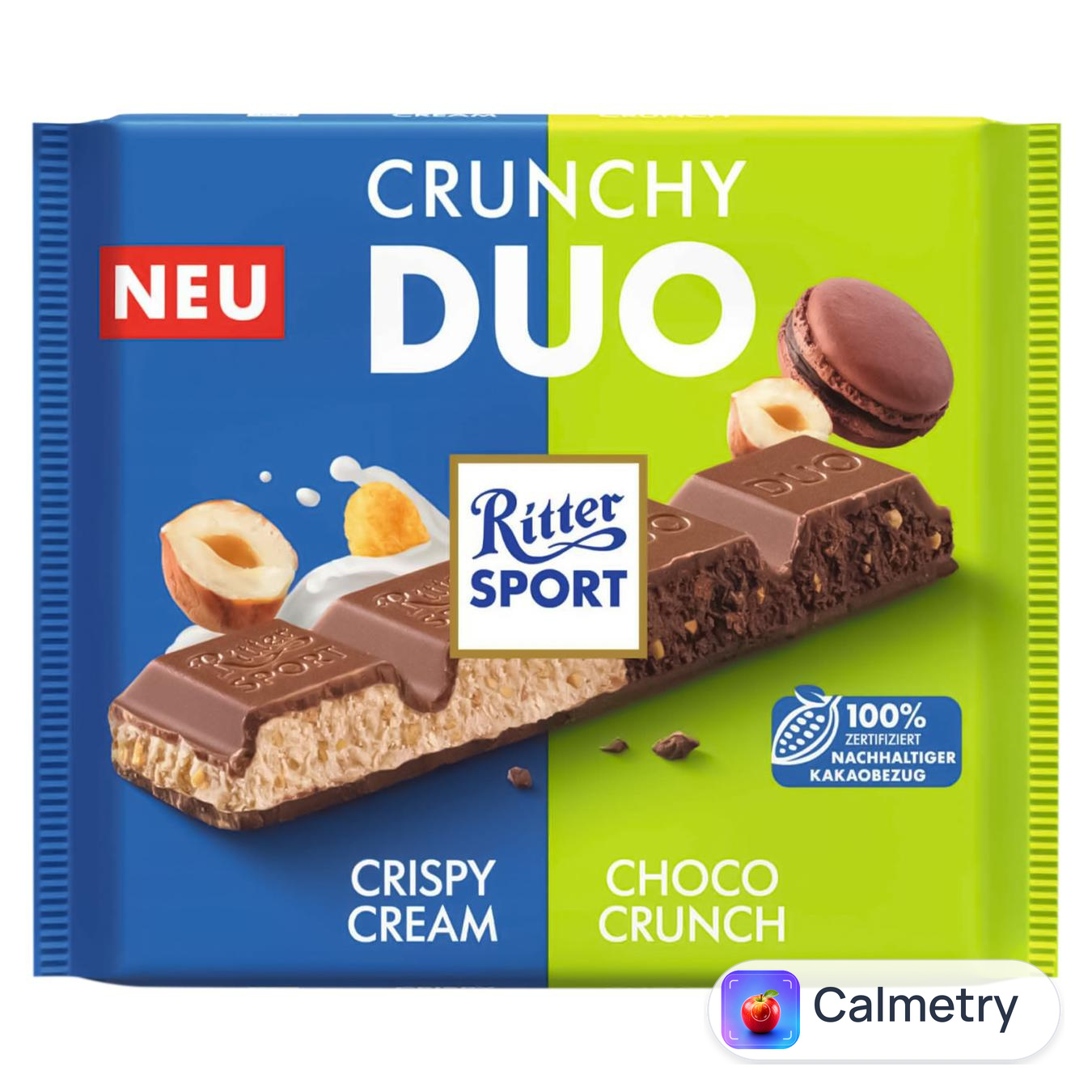 Шоколад молочний Ritter Sport Crunchy Duo зі шматочками мигдалевого печива, фундуком та кукурудзяними пластівцями 218г