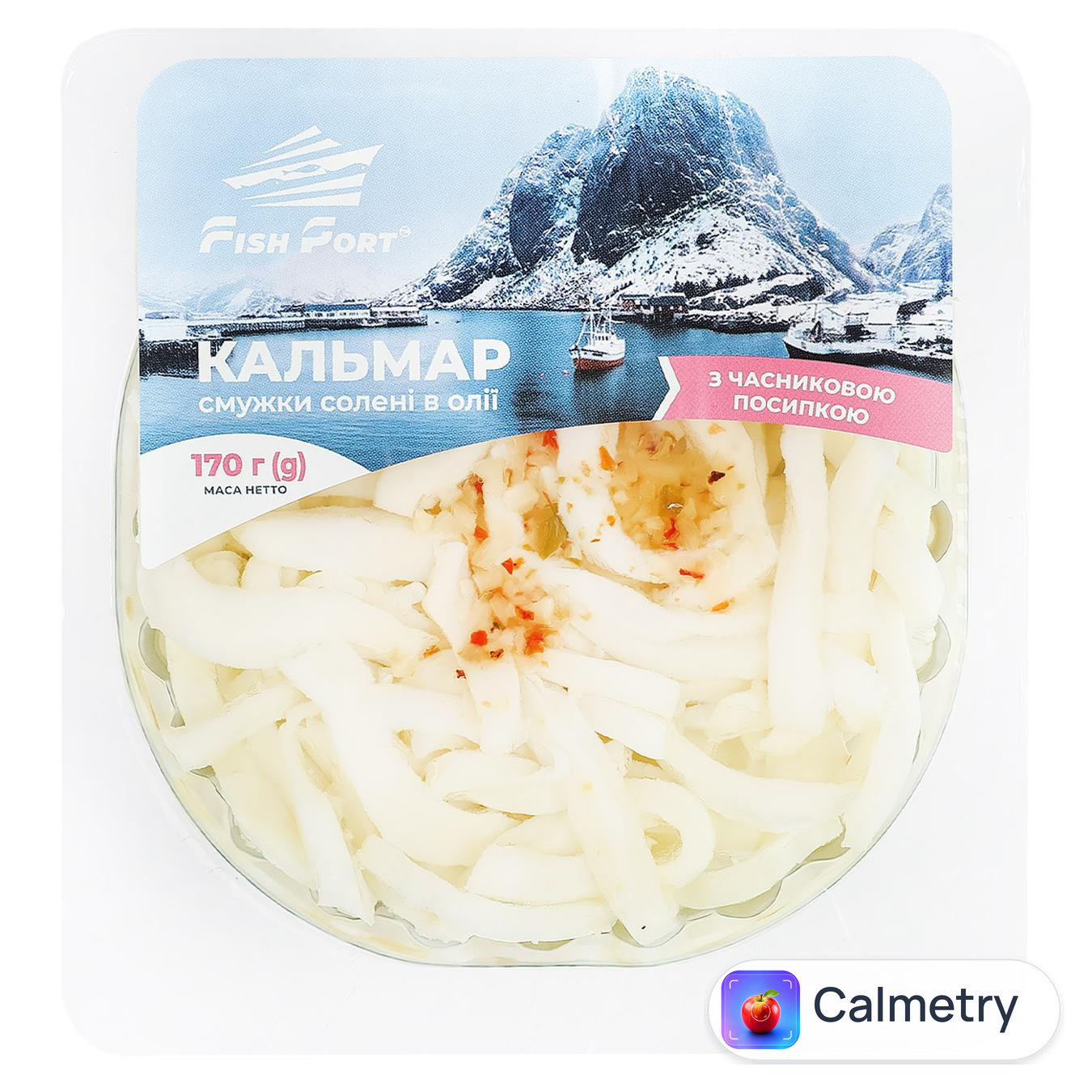 Кальмар Fish Port солений в олії з часниковою посипкою 170г