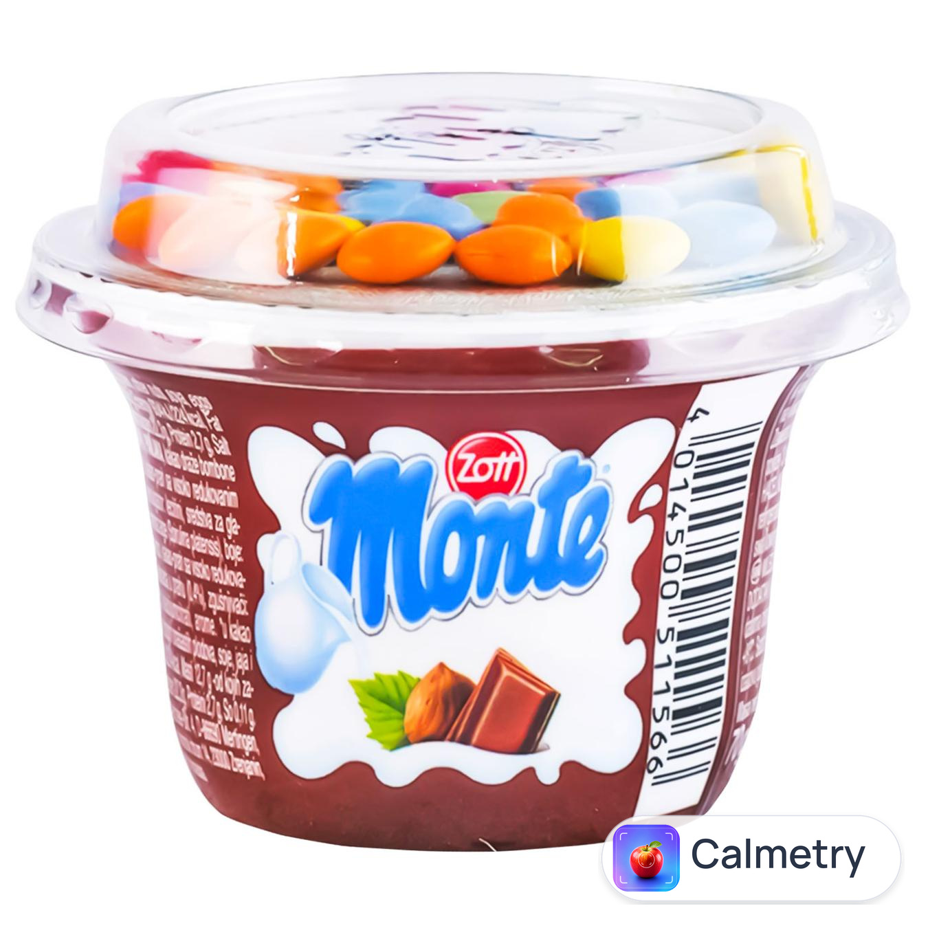 Десерт Zott Monte з шоколадом лicовими горіхами та какао-драже 70г