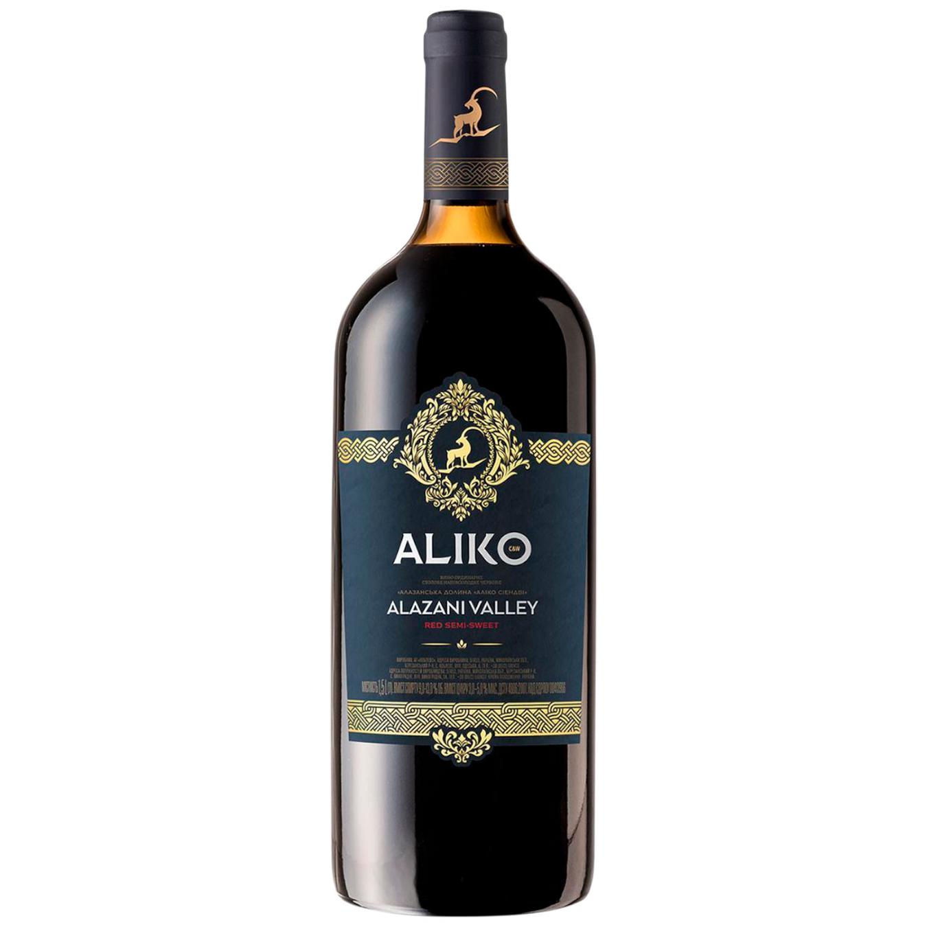 Вино Aliko Алазанська Долина червоне напівсолодке 9-13% 1,5л — фото продукту