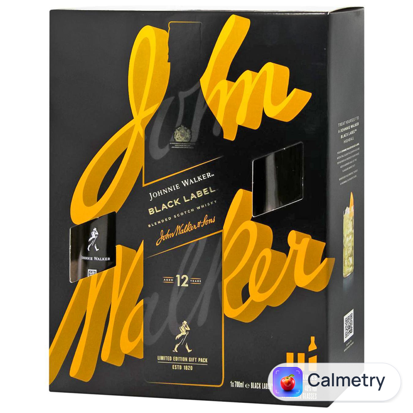 Віскі Johnnie Walker Black label 40% 0,7л + 2 склянки