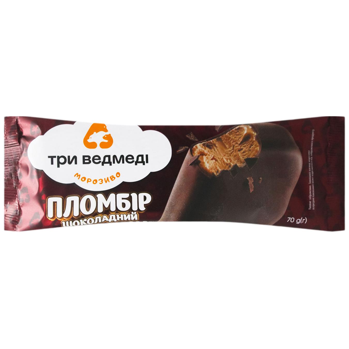 Морозиво Три Ведмеді Пломбір шоколадний в глазурі 70г — фото продукту