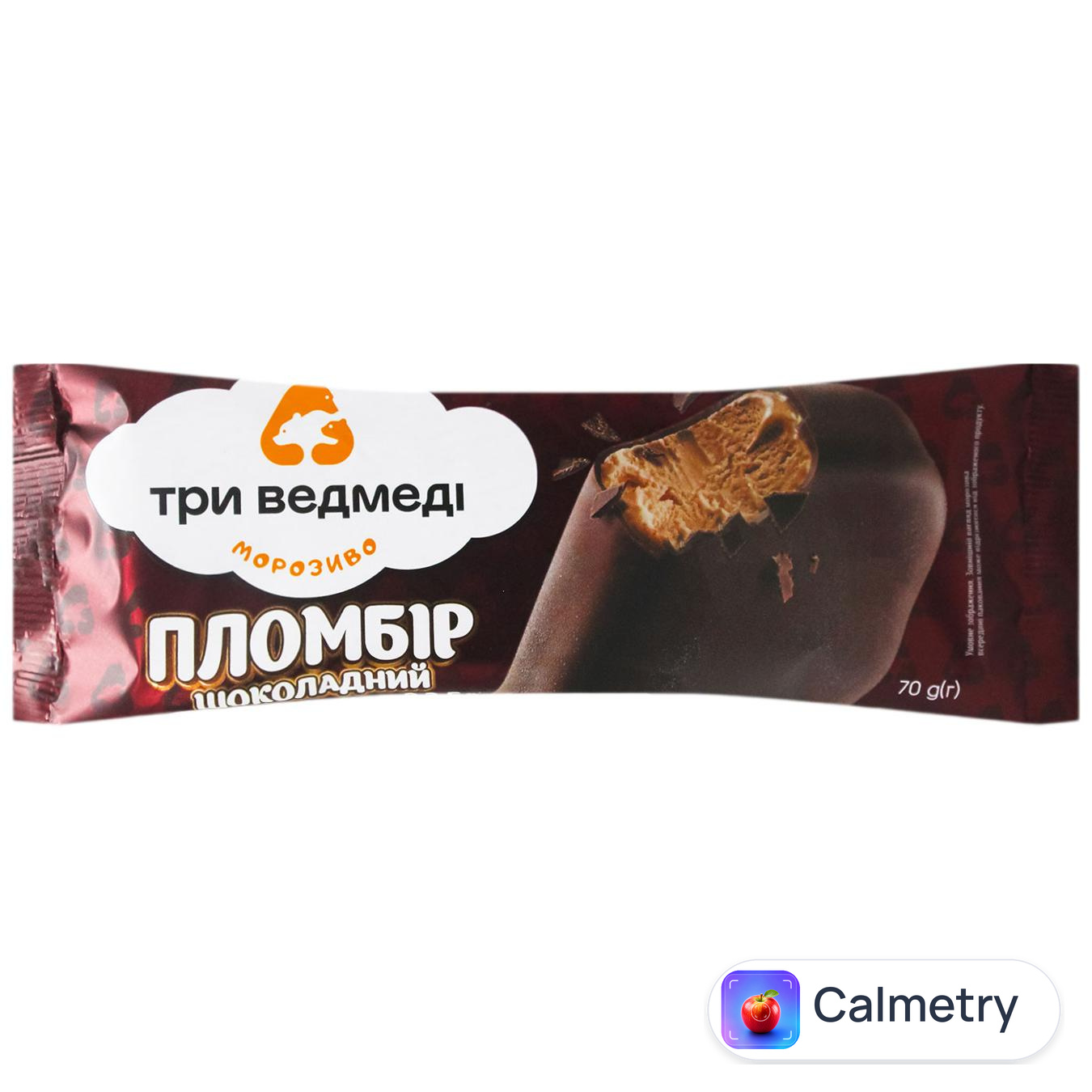 Морозиво Три Ведмеді Пломбір шоколадний в глазурі 70г — фото продукту