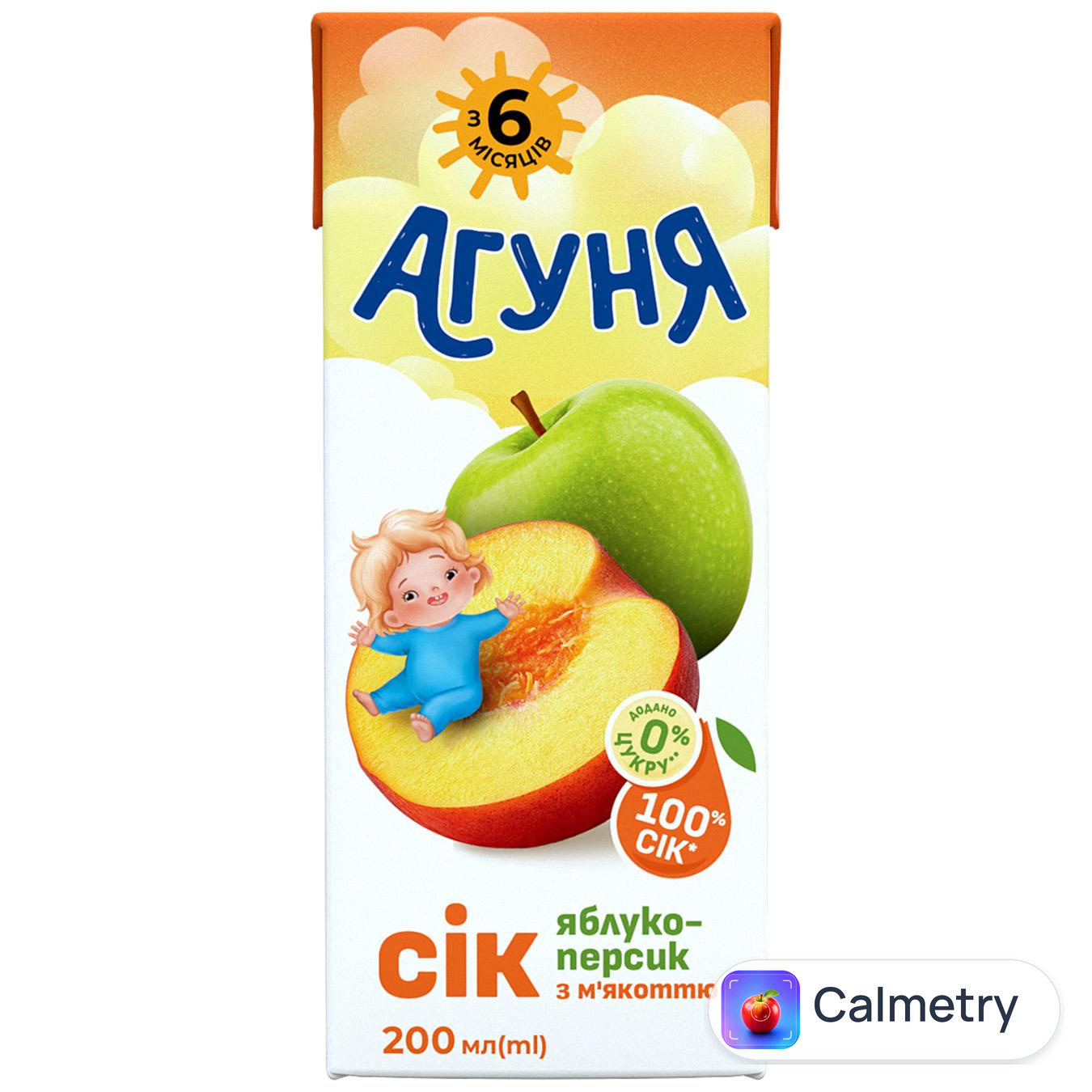 Сік Агуня яблучно-персиковий з 6 місяців 200мл — фото продукту