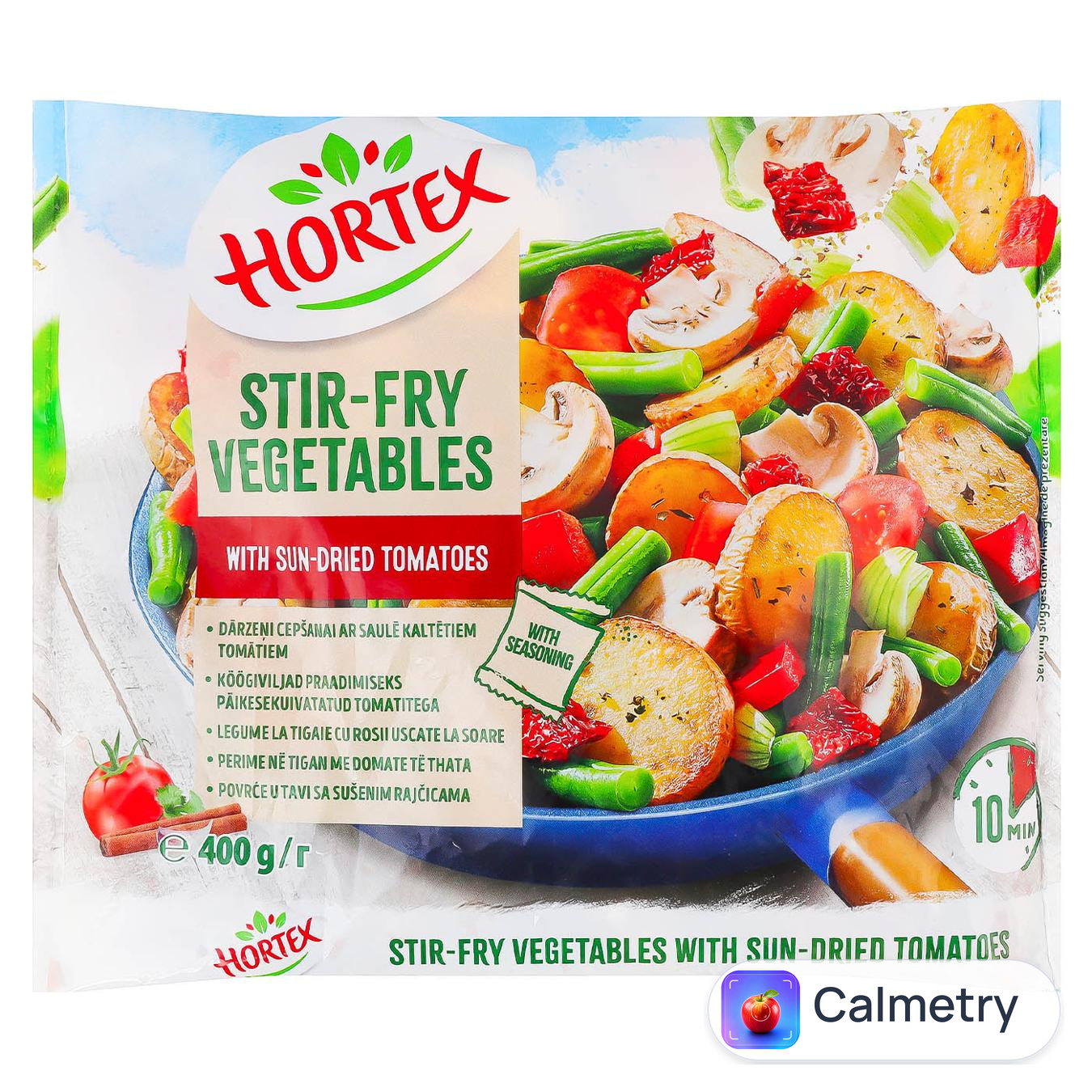 Суміш овочева Hortex для смаження з в'яленими томатами, грибами та приправами швидкозаморожена 400г — фото продукту