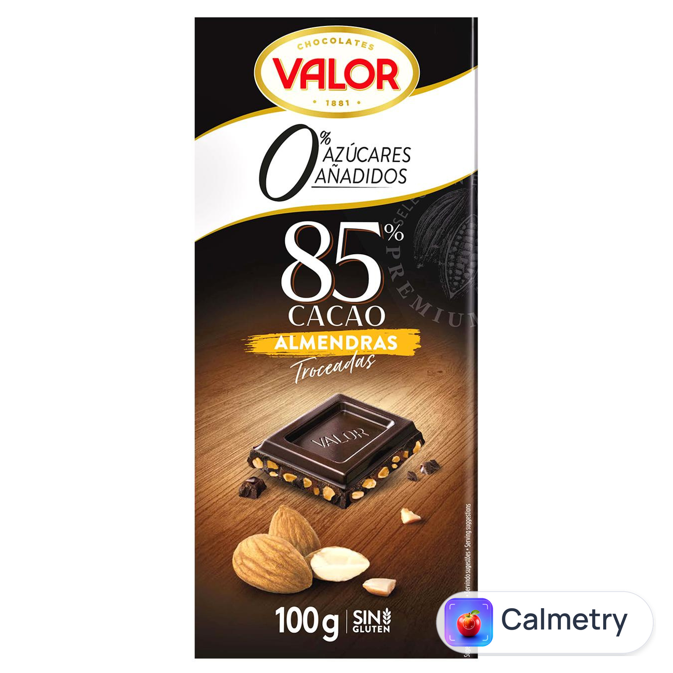 Шоколад чорний Valor з мигдалем без цукру 85% 100г — фото продукту