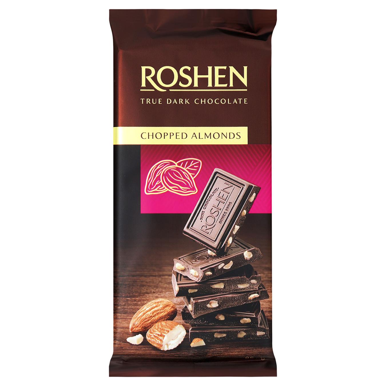 Шоколад чорний Roshen з підсоленим подрібненим мигдалем 85г — фото продукту