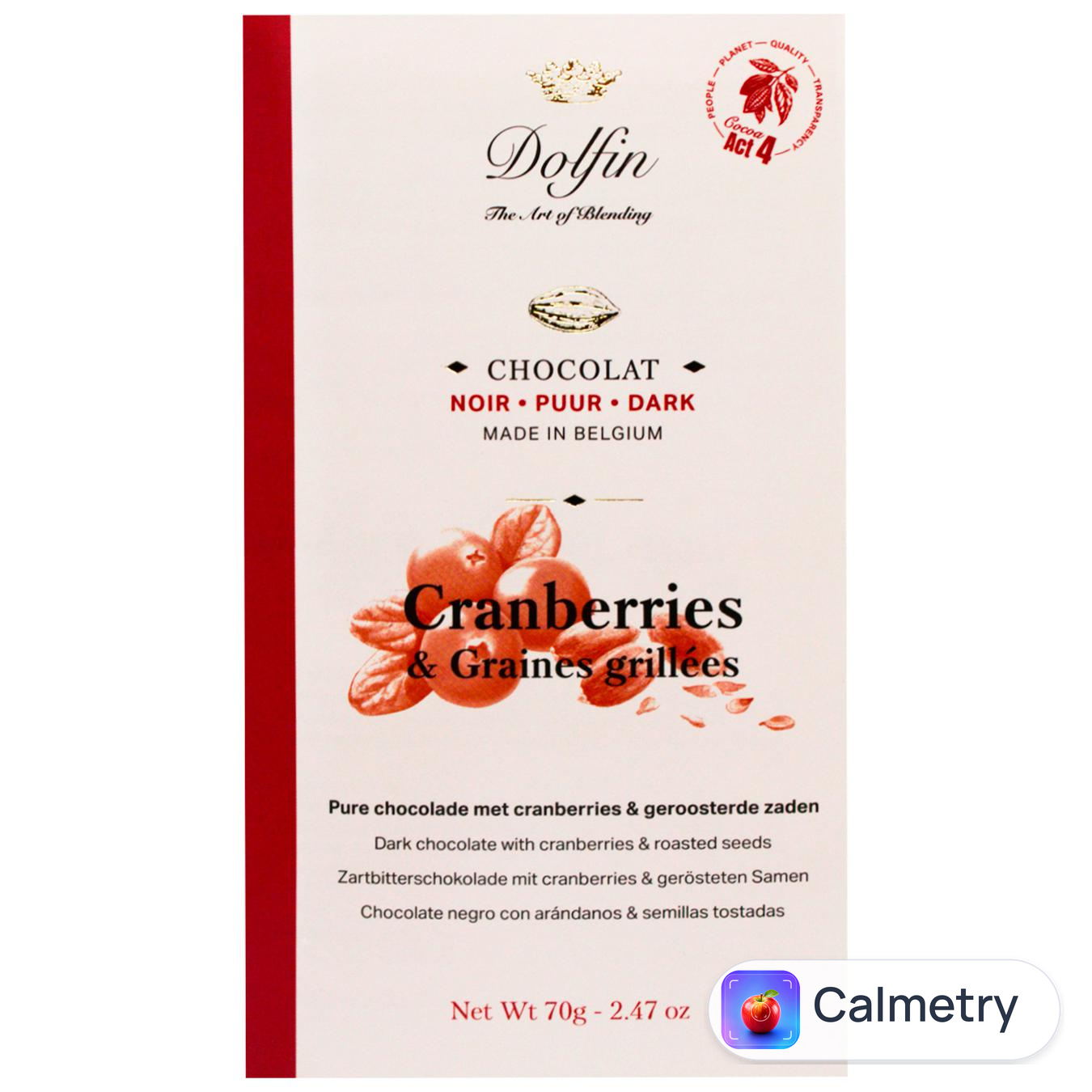 Шоколад чорний Dolfin какао з журавлиною та насінням 60% 70г