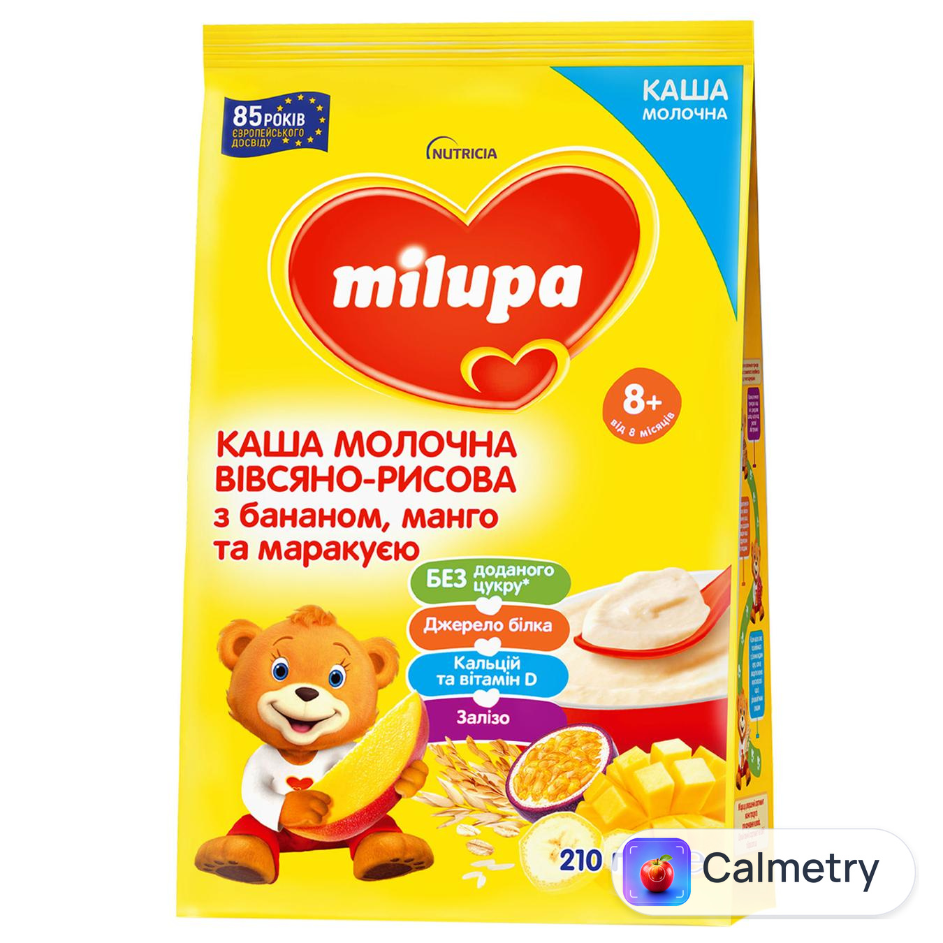 Каша Milupa молочна вівсяно-рисова з бананом манго та маракуєю 210г — фото продукту