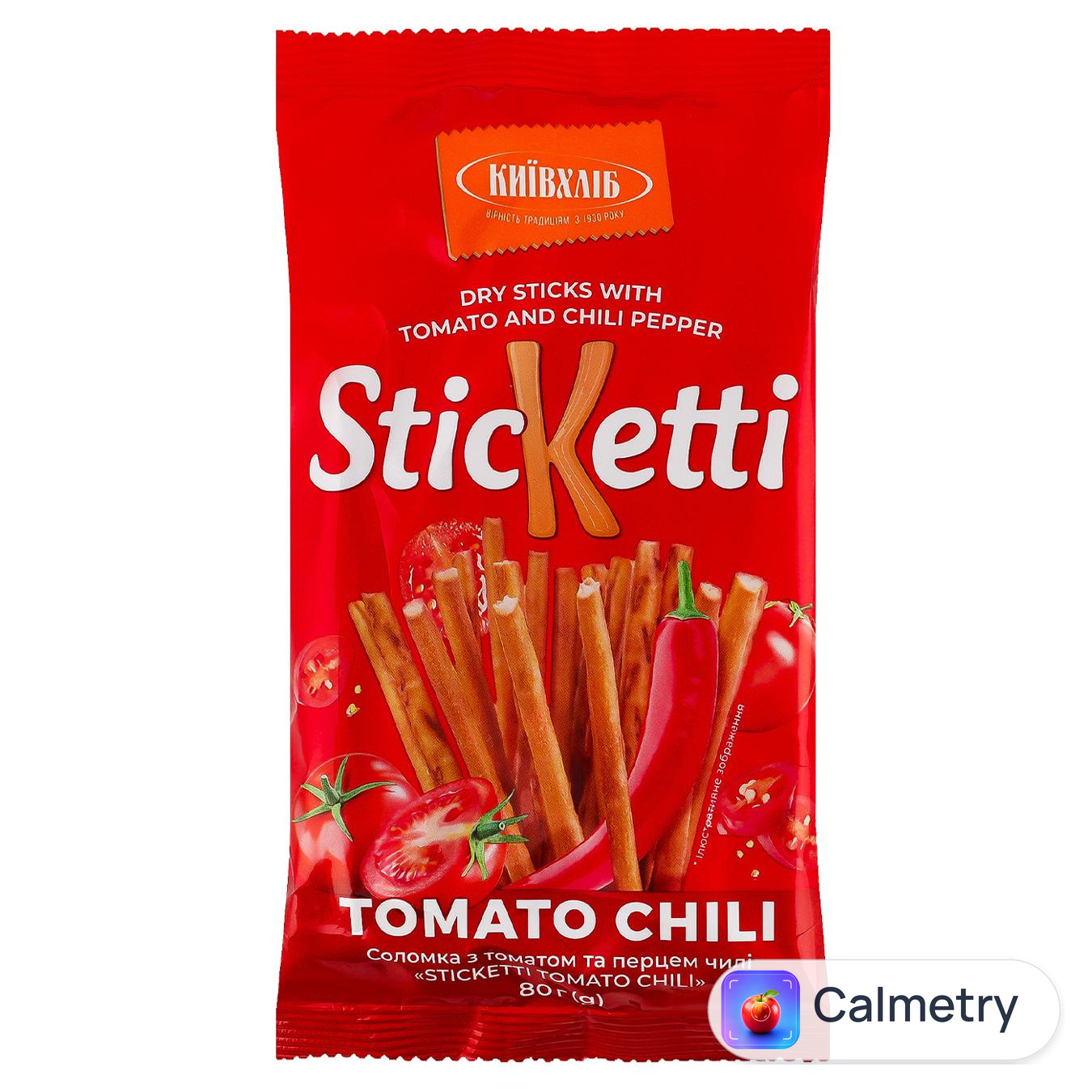 Соломка Київхліб Sticketti з томатом та перцем чилі 80г — фото продукту