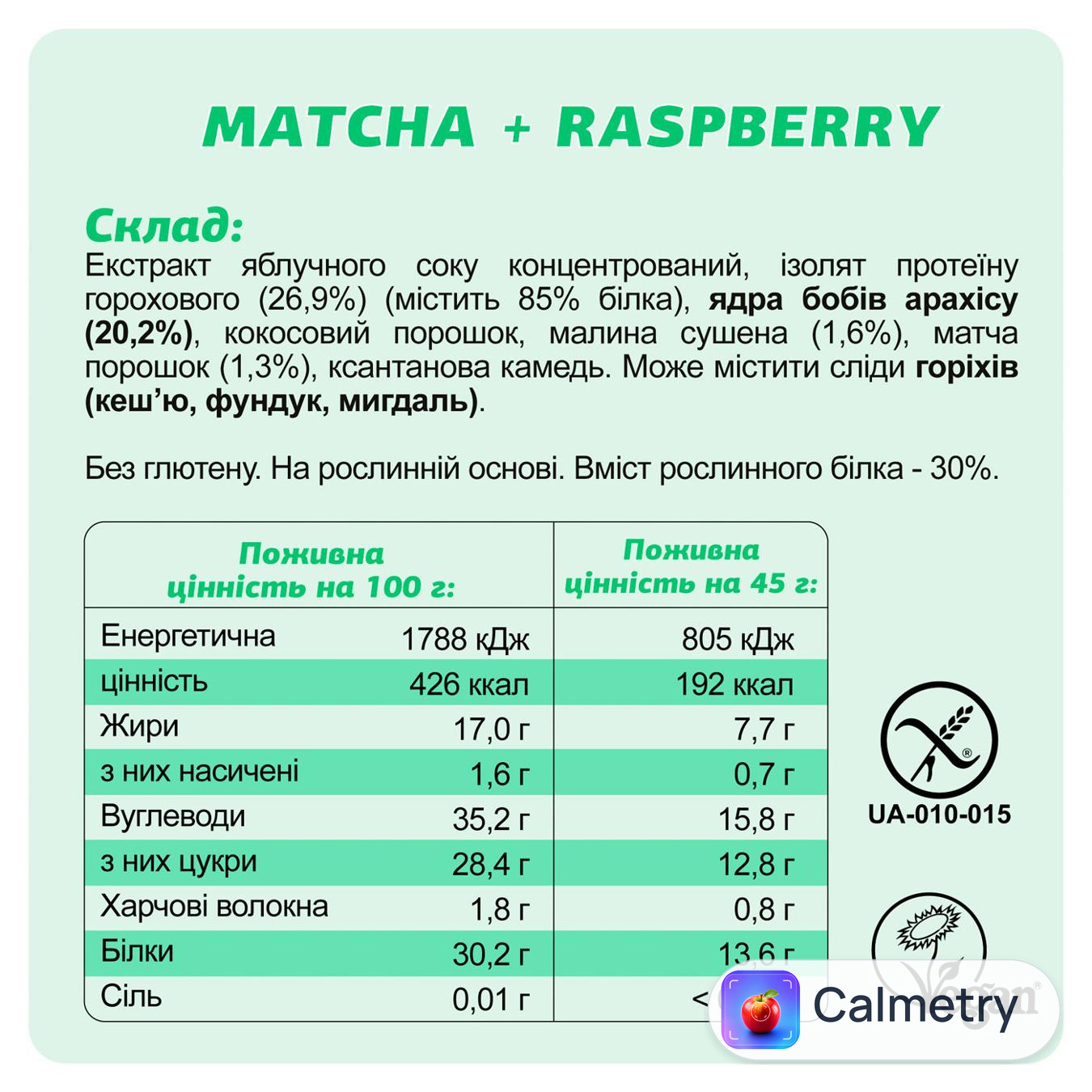 Батончик протеїновий Fizi матча-малина 45г — фото продукту