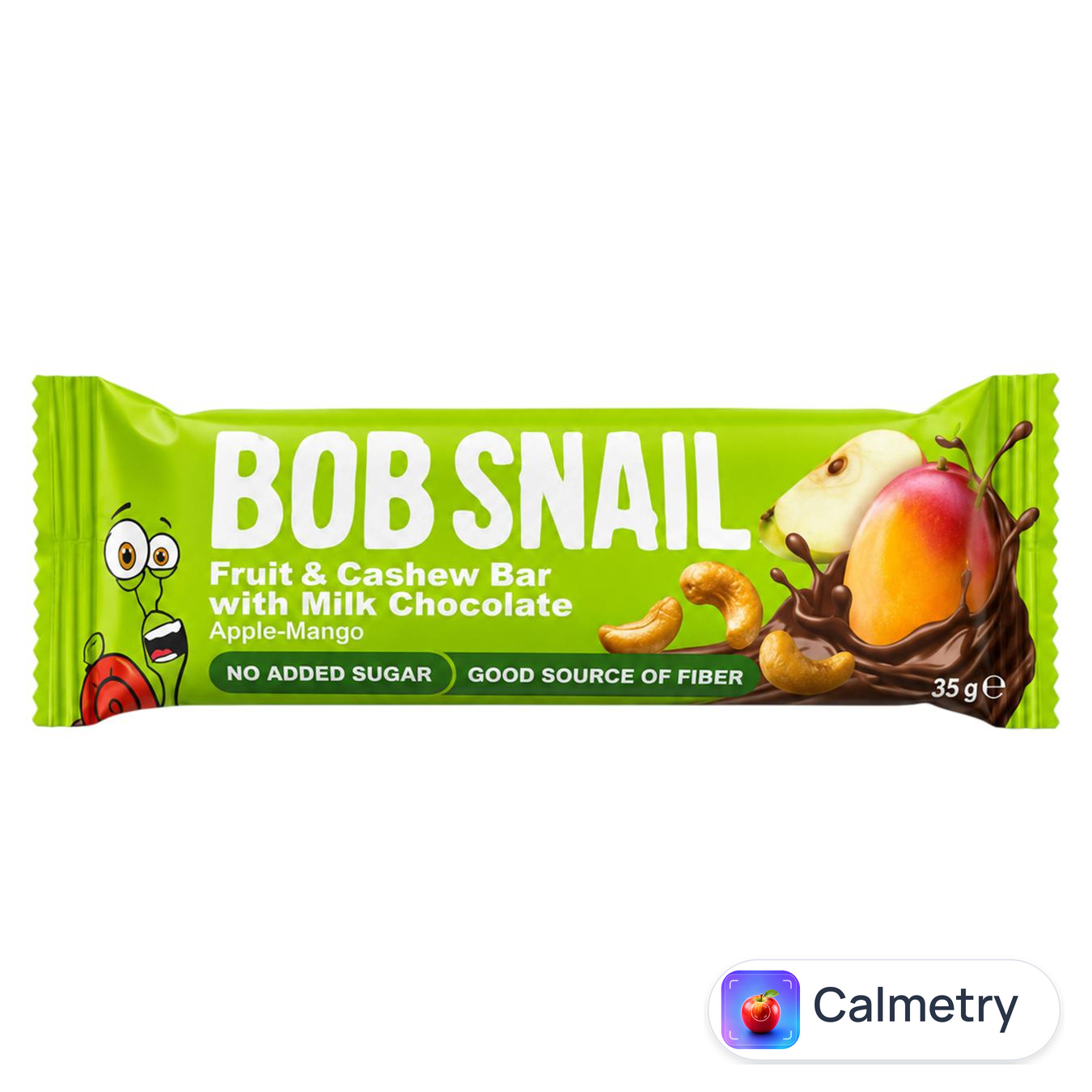 Батончик Bob Snail Яблуко-манго-кеш'ю-кріспи з кіноа з молочним шоколадом 35г — фото продукту