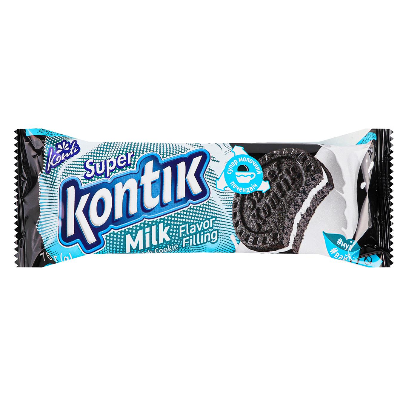 Печиво-сендвіч Konti Super Kontik з начинкою зі смаком молока 76г — фото продукту