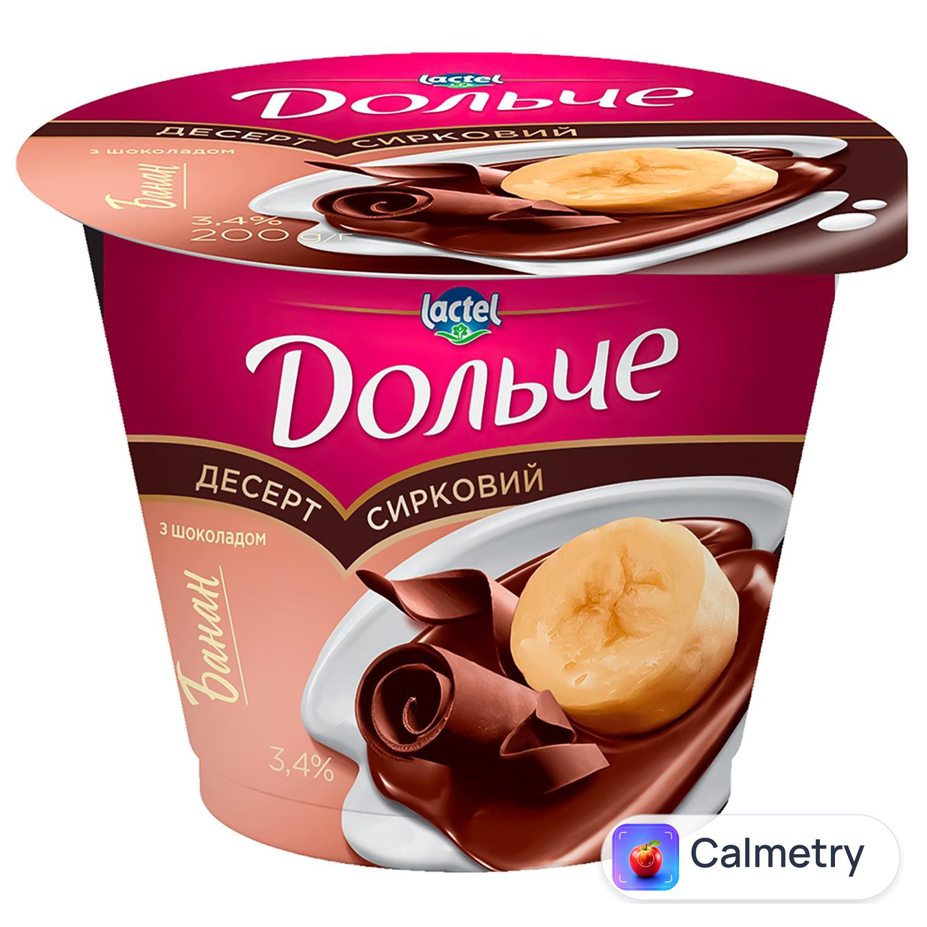Десерт сирковий Дольче банан з шоколадом 3,4% 200г — фото продукту