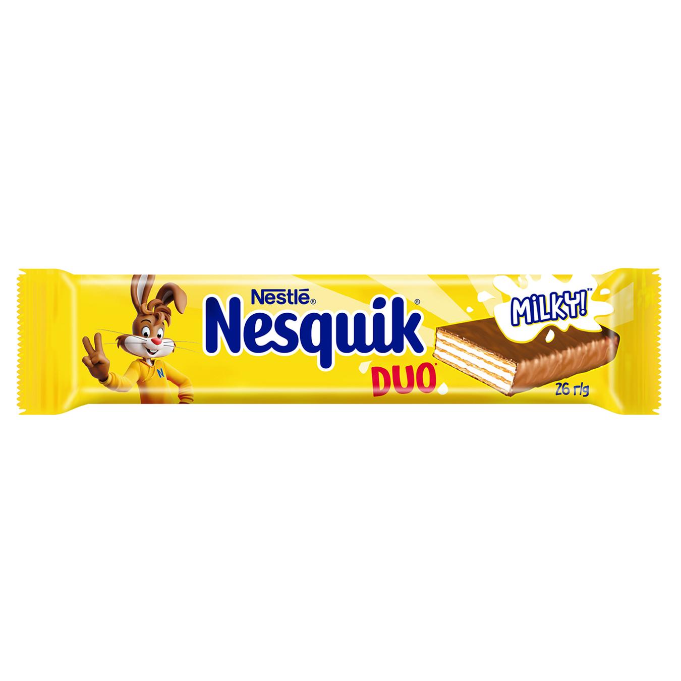 Батончик вафельний NESTLÉ® NESQUIK® DUO в молочному шоколаді 26г — фото продукту