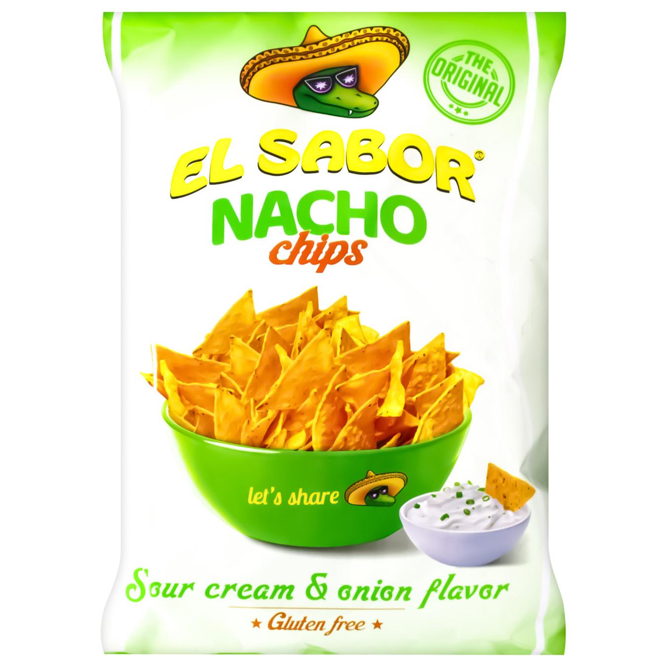Чипси El Sabor Начо кукурудзяні зі смаком сметани та цибулі 100г — фото продукту