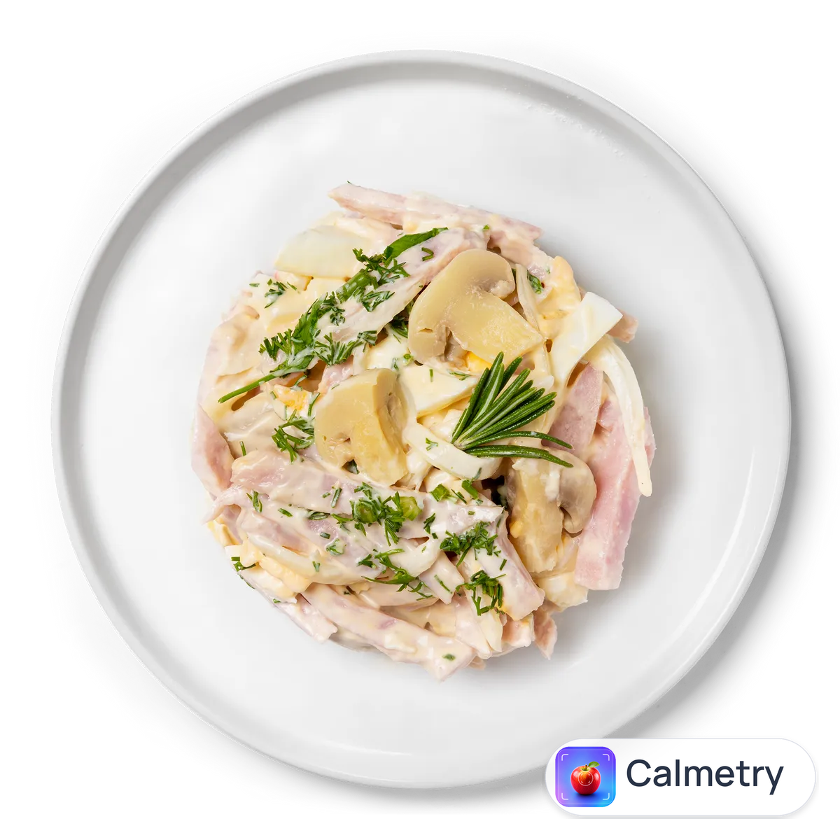 Салат з шинкою яйцями та грибами